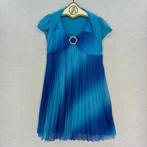 Amy's Closet Formal Sparkle Dress Girls size 16 1/2 Pleated Blue Party Holiday
